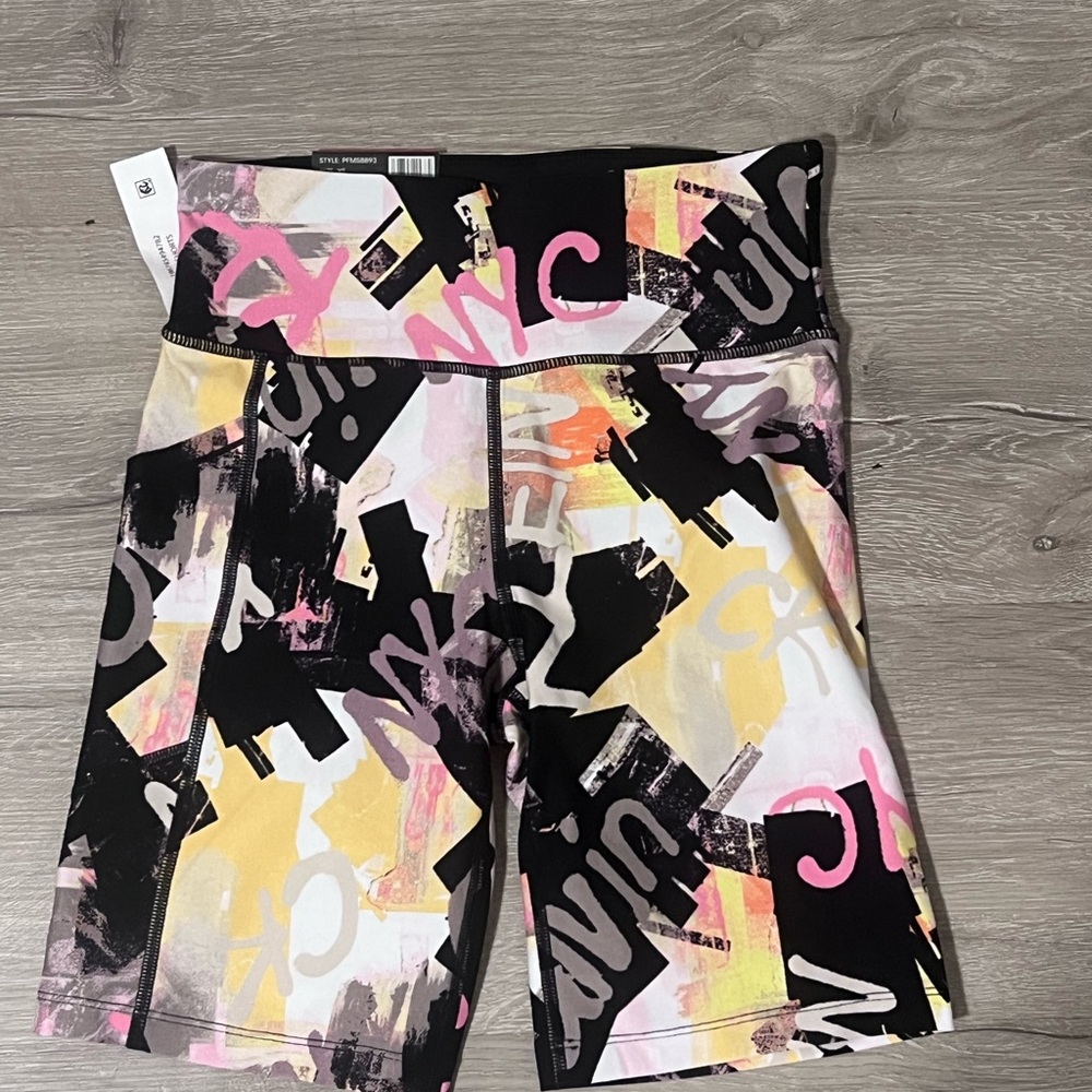Calvin Klein Black and Pink Bike Shorts with Abstract Print - Picture 2 of 9